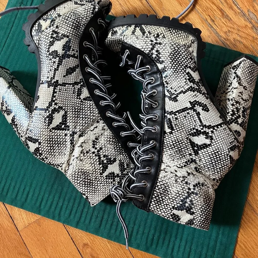 Reptile Print Platform Peep Toe Bootie